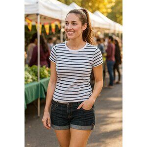 Tommy Hilfiger Dark Wash Denim Shorts Size 2 Flat Front Cuffed Hem Button Detail